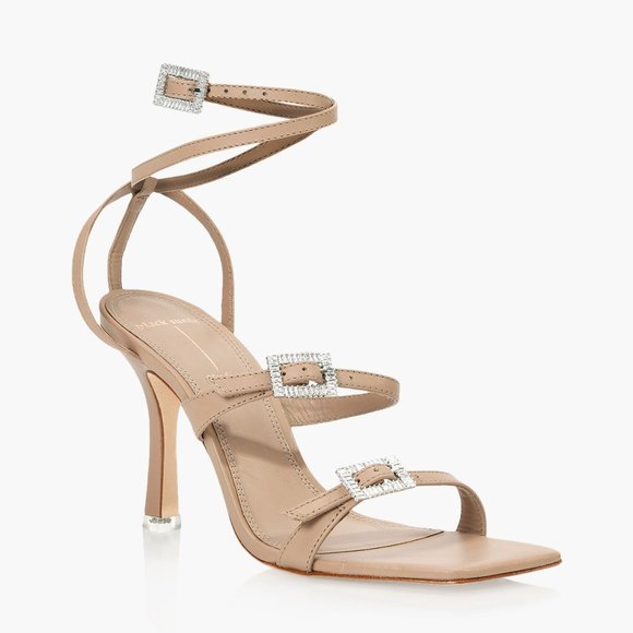 Anthropologie Shoes - Black Suede Studio Livia Leather High Heel Sandals Crystal Buckles Wedding Guest